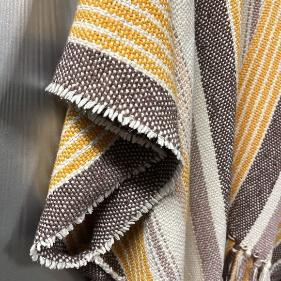 Aerie Striped Yellow and Brown Poncho One Size - Picture 3 of 6